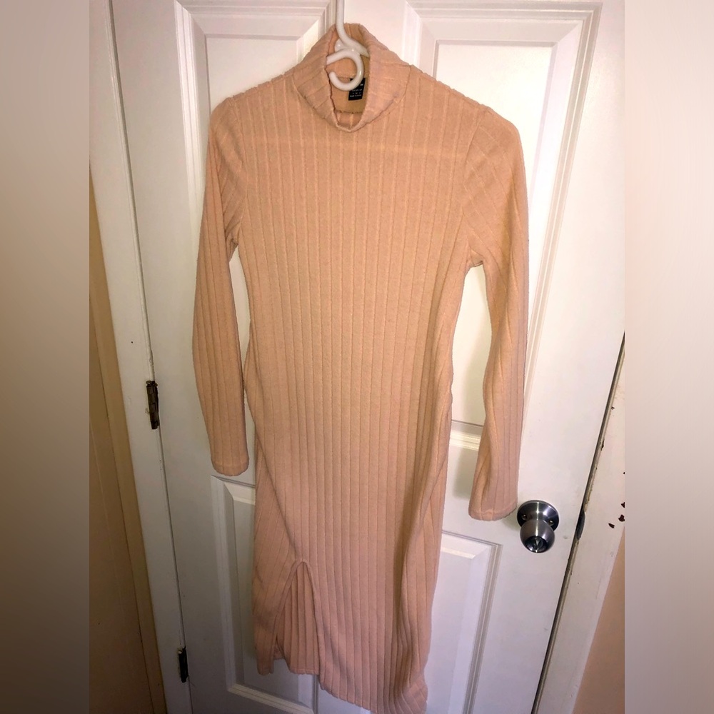 Cream turtleneck long sleeve dress